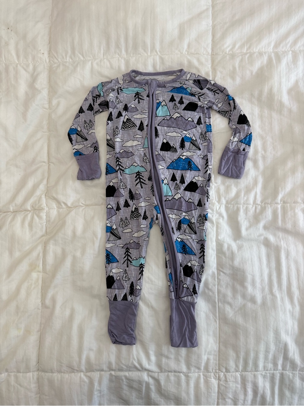 Little Sleepies Gray Mountain Print Footie with Blue Accents